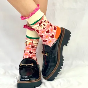 COOL CAT novelty print crew sock womens- bright pink