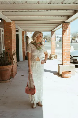 Cream Sheer Textured Button Up Top with Ruffle Sleeves BRT3456