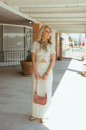 Cream Textured Long Skirt BRK3457