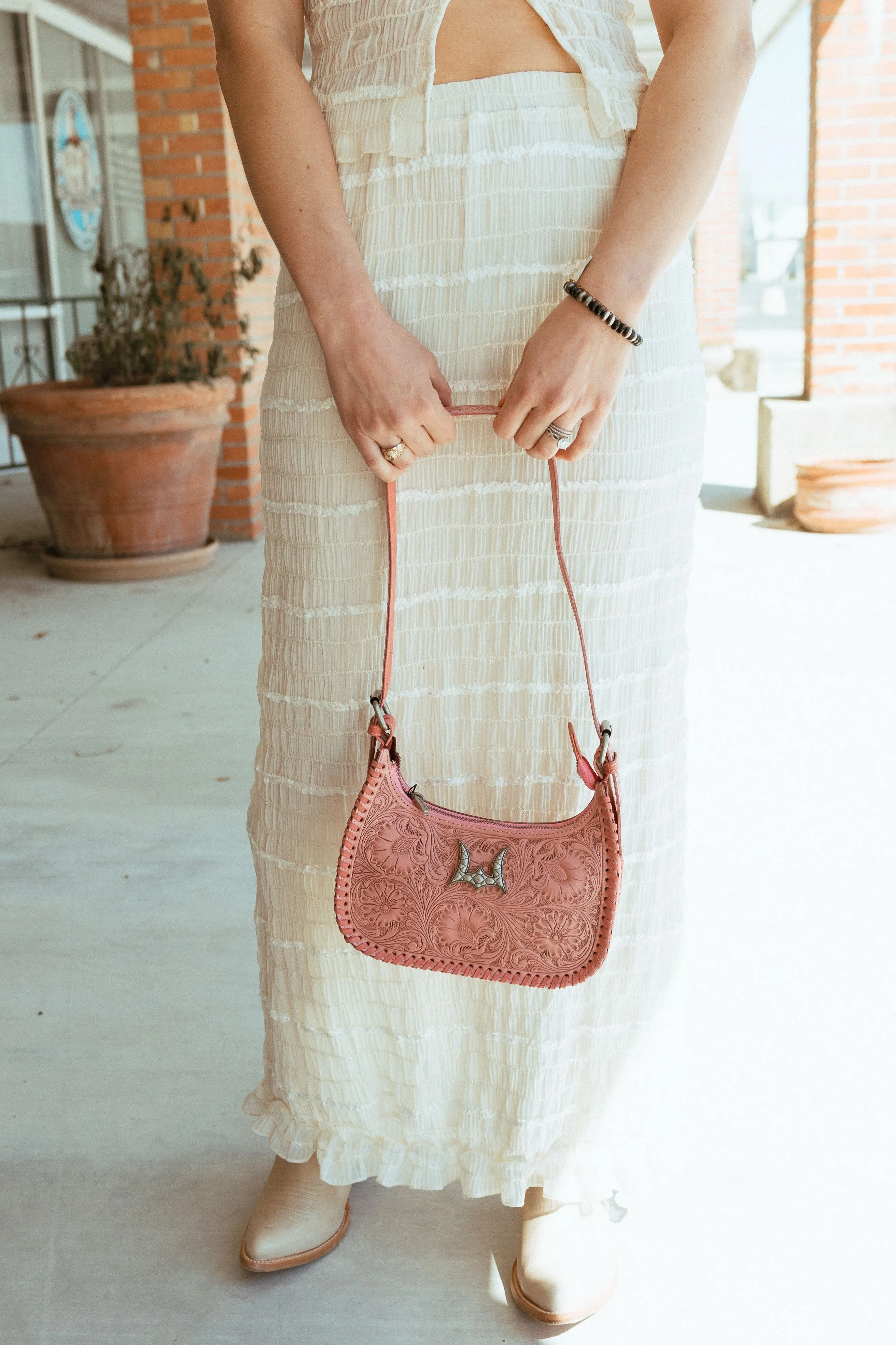 Cream Textured Long Skirt BRK3457