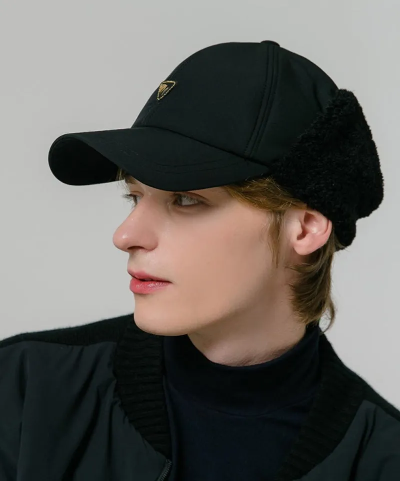 CREVE NINE: Fleece Warm Earmuff Ball Cap - Black