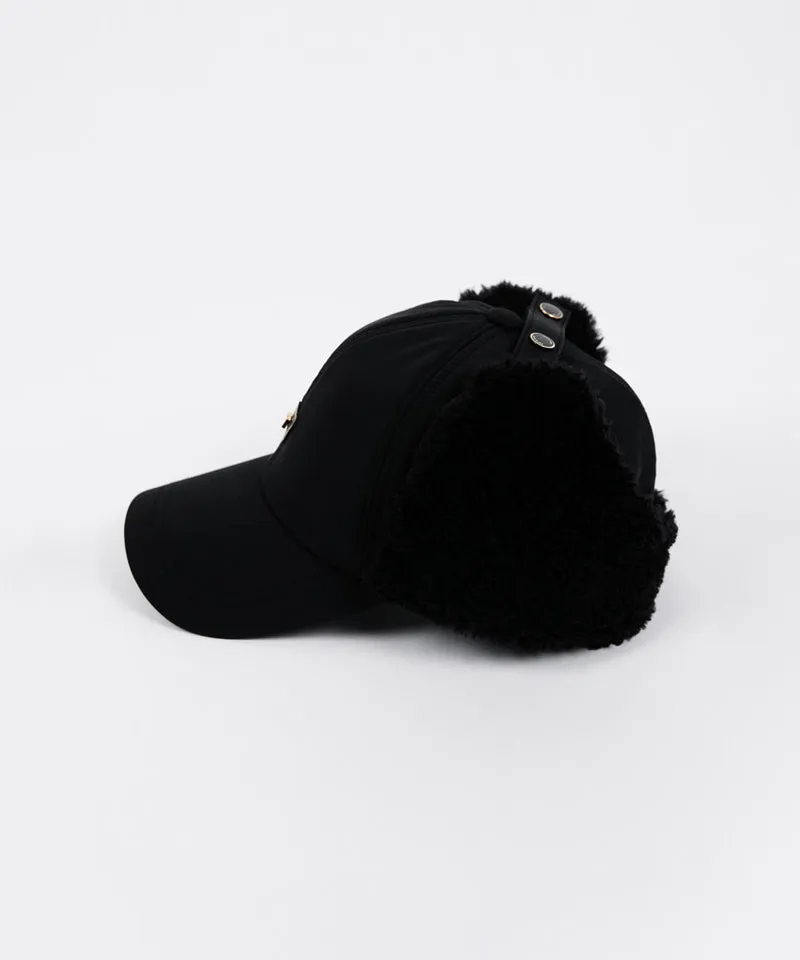 CREVE NINE: Fleece Warm Earmuff Ball Cap - Black