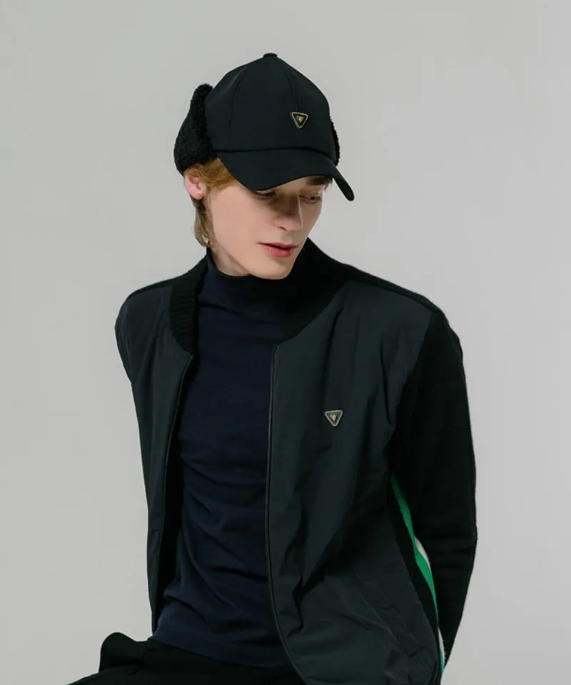 CREVE NINE: Fleece Warm Earmuff Ball Cap - Black