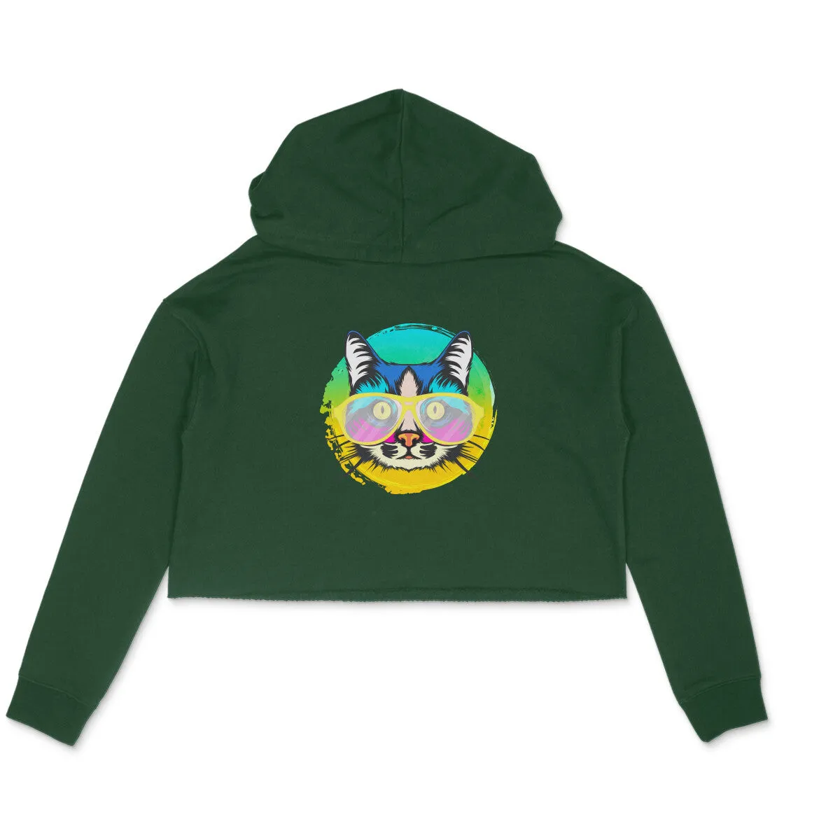 Crop Hoodie (Women) - Cat With Glasses (6 Colours)