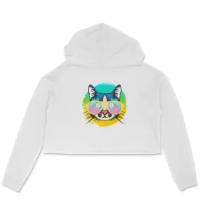 Crop Hoodie (Women) - Cat With Glasses (6 Colours)