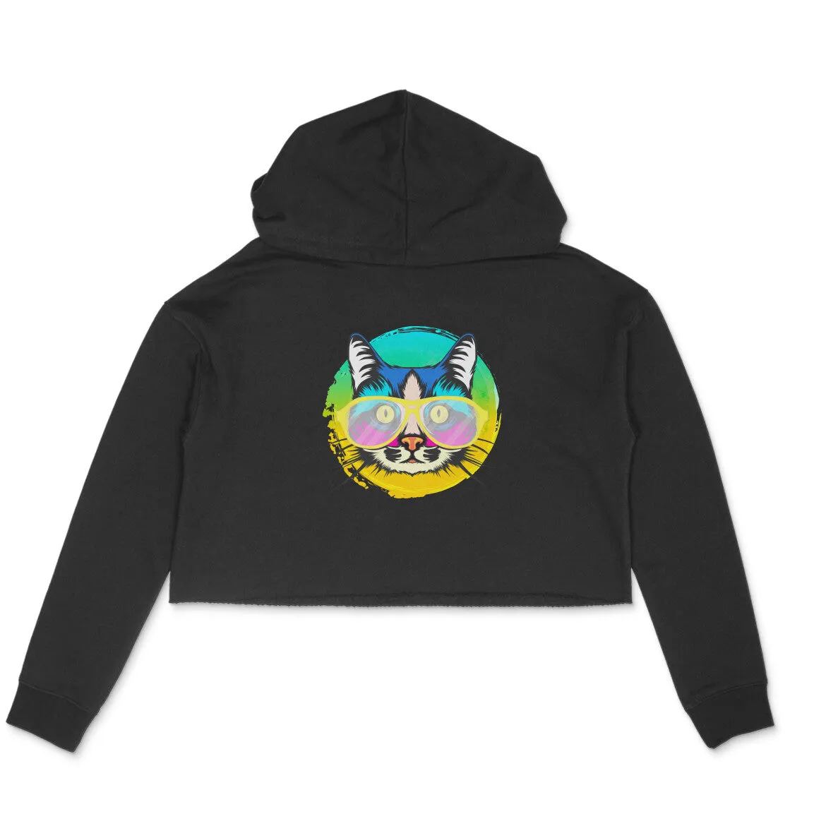 Crop Hoodie (Women) - Cat With Glasses (6 Colours)