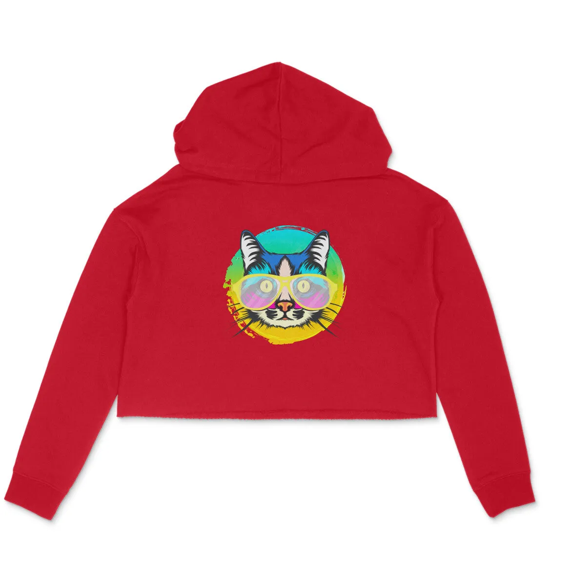 Crop Hoodie (Women) - Cat With Glasses (6 Colours)
