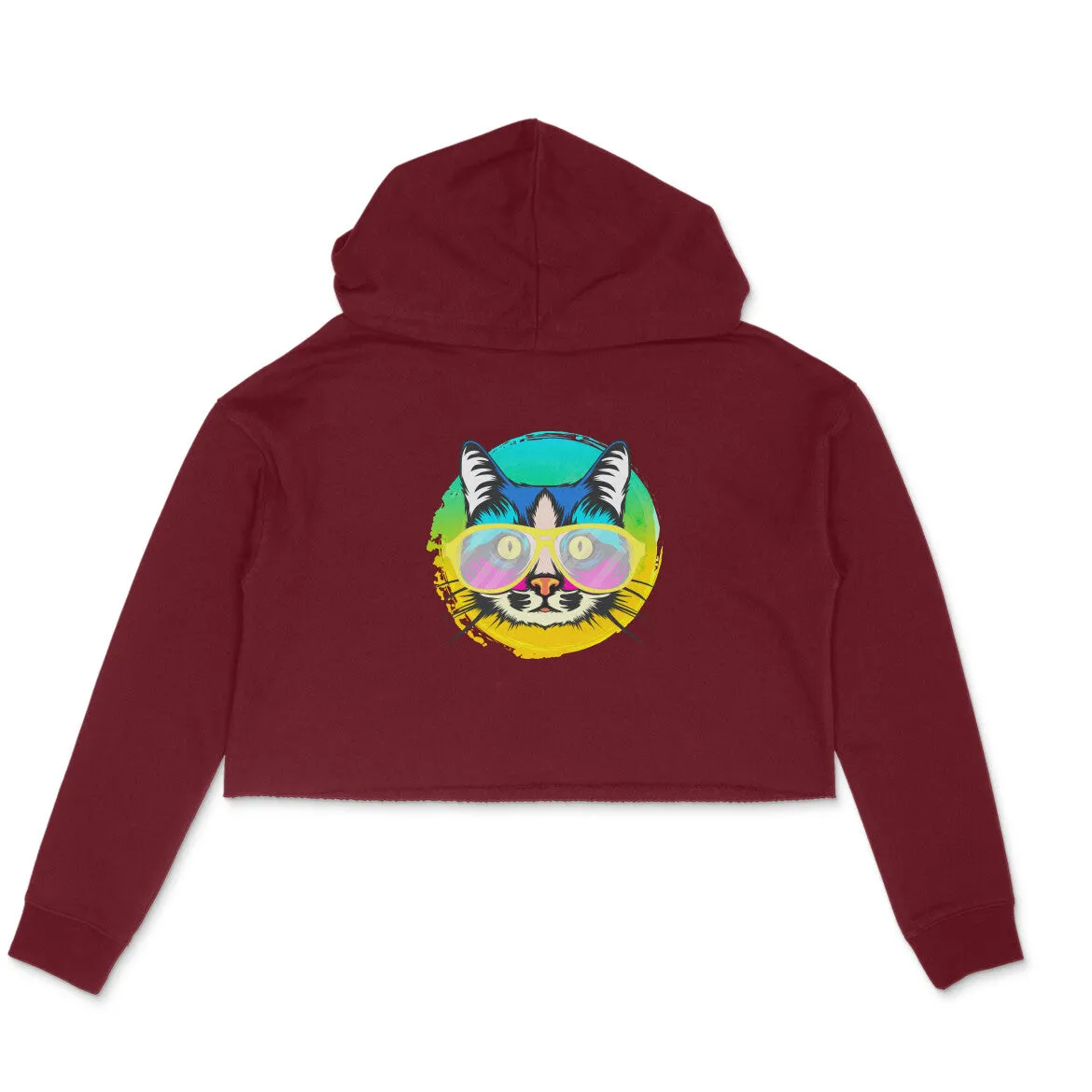 Crop Hoodie (Women) - Cat With Glasses (6 Colours)