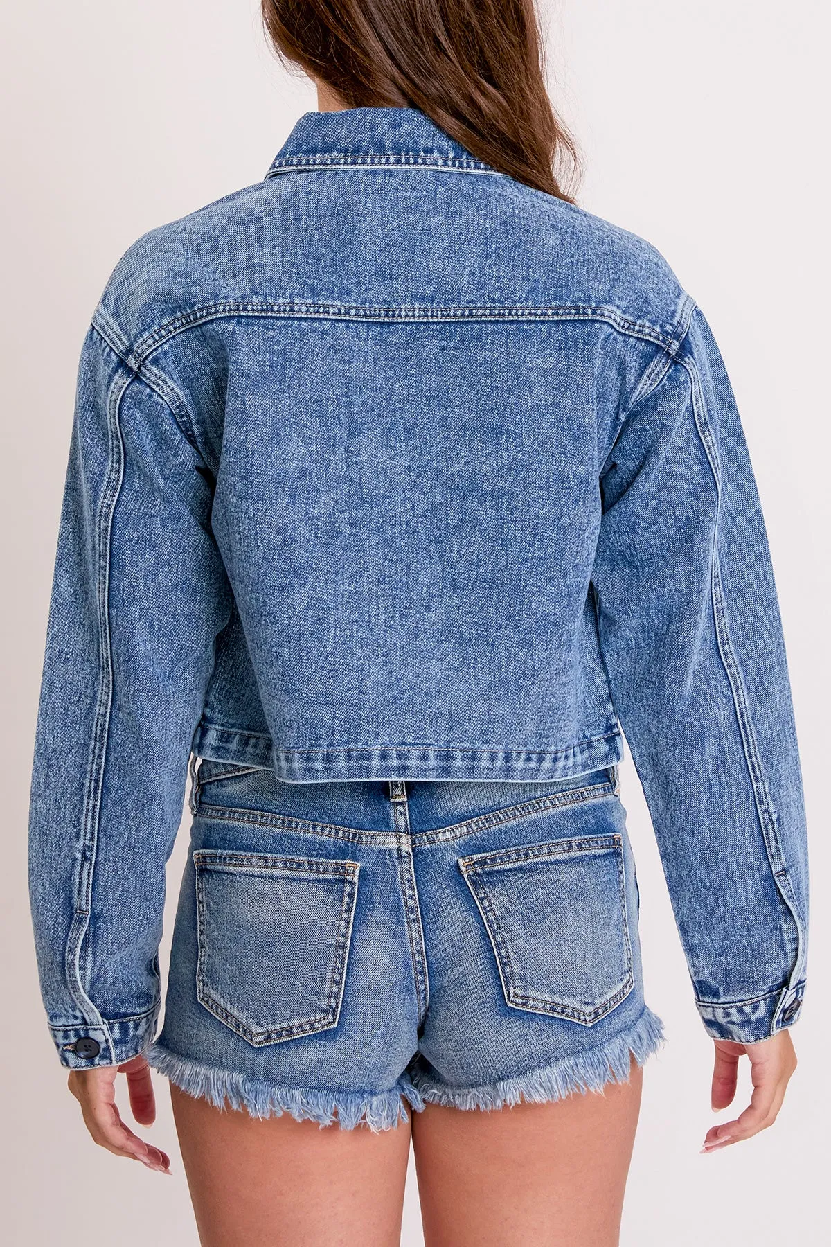 Cropped Trucker Rigid Denim Jacket, Pack of 6
