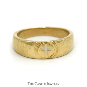 Cross Designed Wedding Band with Brush Textured Sides in 10k Yellow Gold - Size 6.25
