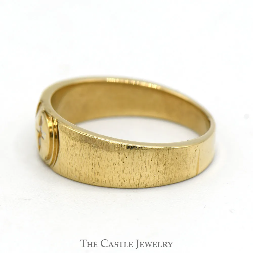 Cross Designed Wedding Band with Brush Textured Sides in 10k Yellow Gold - Size 6.25
