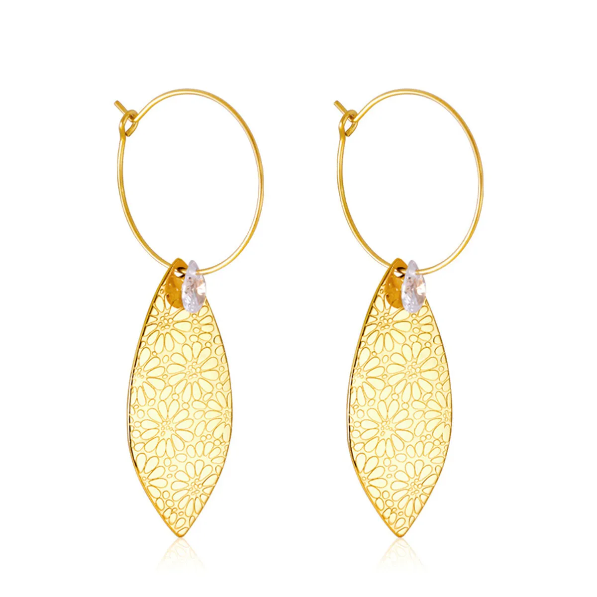 Crystal & 18K Gold-Plated Leaves Floral Drop Earrings