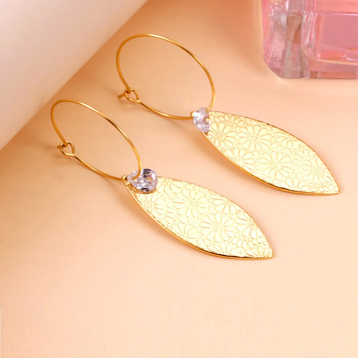 Crystal & 18K Gold-Plated Leaves Floral Drop Earrings