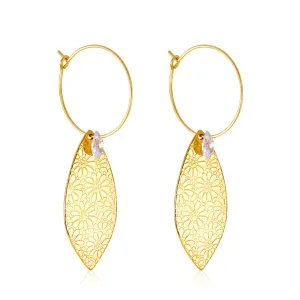 Crystal & 18K Gold-Plated Leaves Floral Drop Earrings