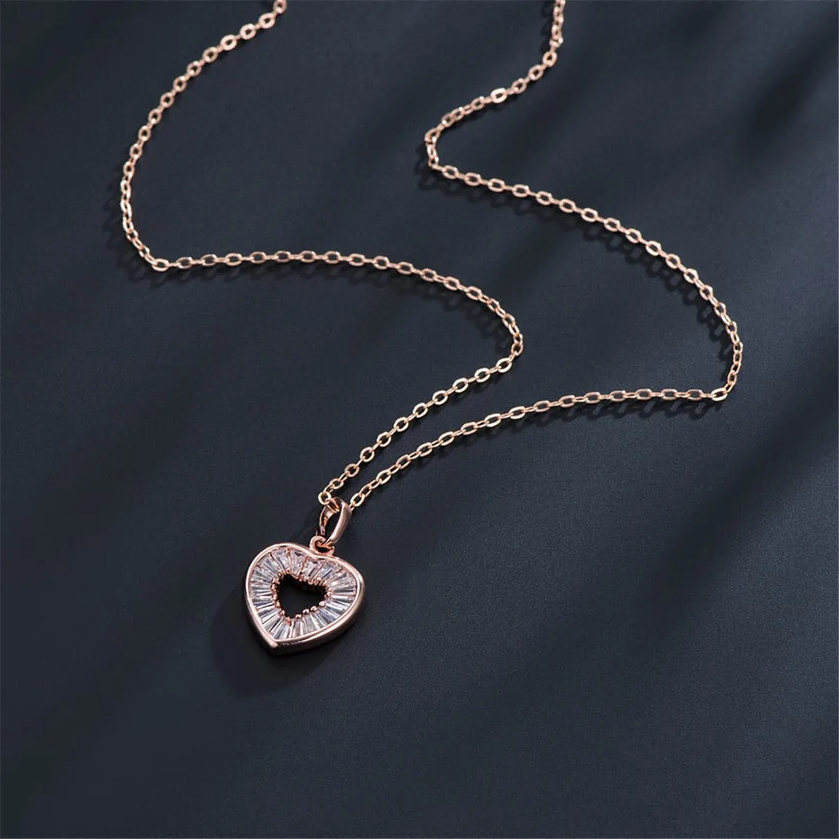 Crystal & 18K Rose Gold-Plated Baguette-Cut Heart Pendant Necklace