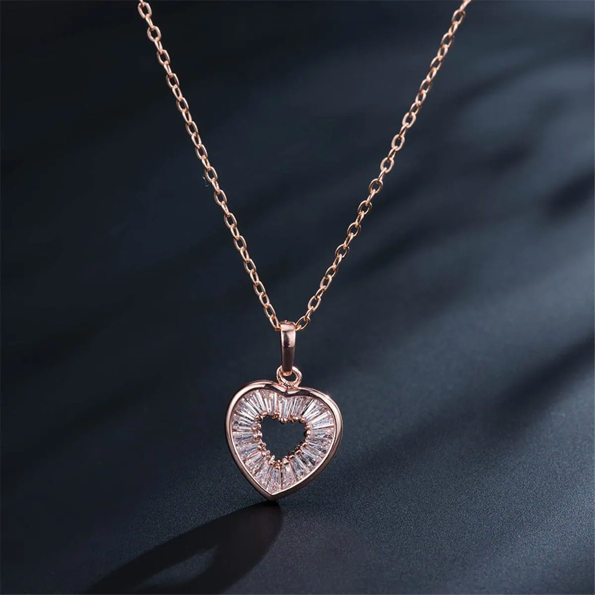 Crystal & 18K Rose Gold-Plated Baguette-Cut Heart Pendant Necklace