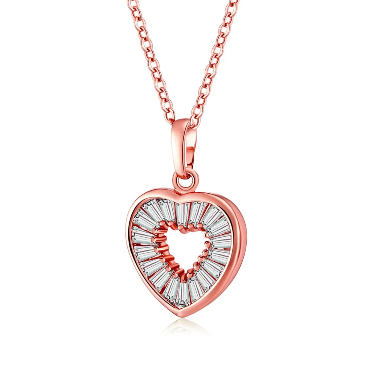 Crystal & 18K Rose Gold-Plated Baguette-Cut Heart Pendant Necklace