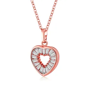 Crystal & 18K Rose Gold-Plated Baguette-Cut Heart Pendant Necklace