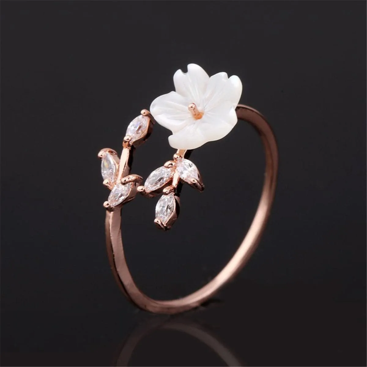 Crystal & 18K Rose Gold-Plated Floral Bypass Ring