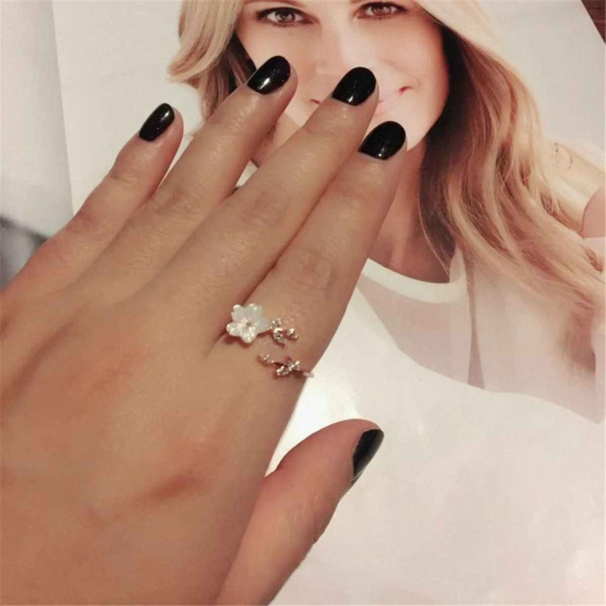 Crystal & 18K Rose Gold-Plated Floral Bypass Ring