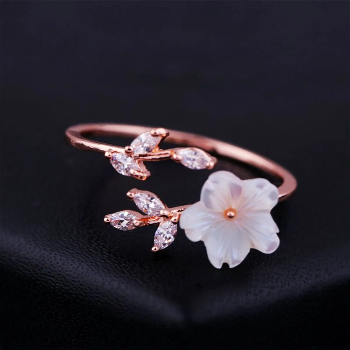 Crystal & 18K Rose Gold-Plated Floral Bypass Ring
