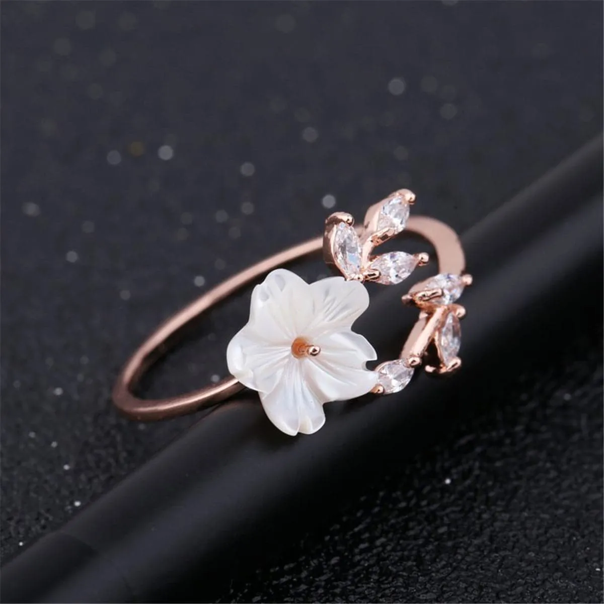 Crystal & 18K Rose Gold-Plated Floral Bypass Ring