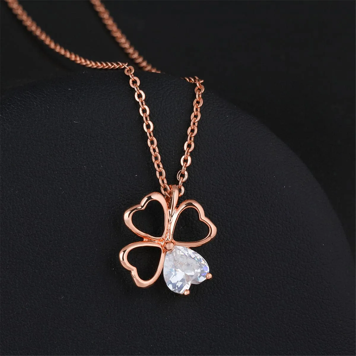 Crystal & 18K Rose Gold-Plated Heart Clover Pendant Necklace