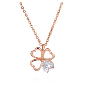 Crystal & 18K Rose Gold-Plated Heart Clover Pendant Necklace
