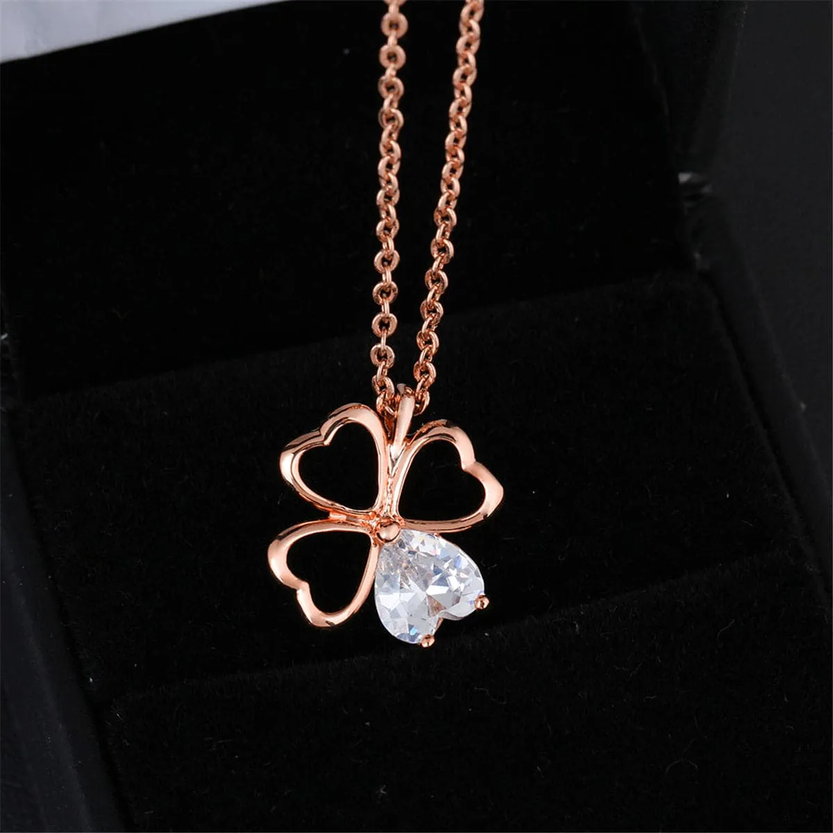 Crystal & 18K Rose Gold-Plated Heart Clover Pendant Necklace