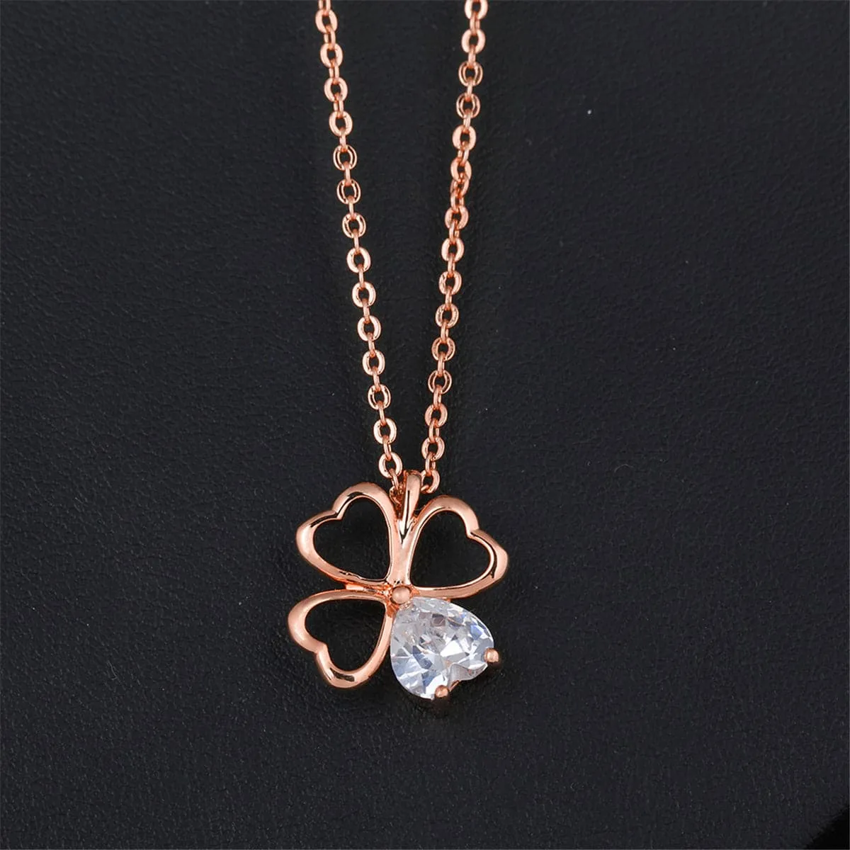 Crystal & 18K Rose Gold-Plated Heart Clover Pendant Necklace