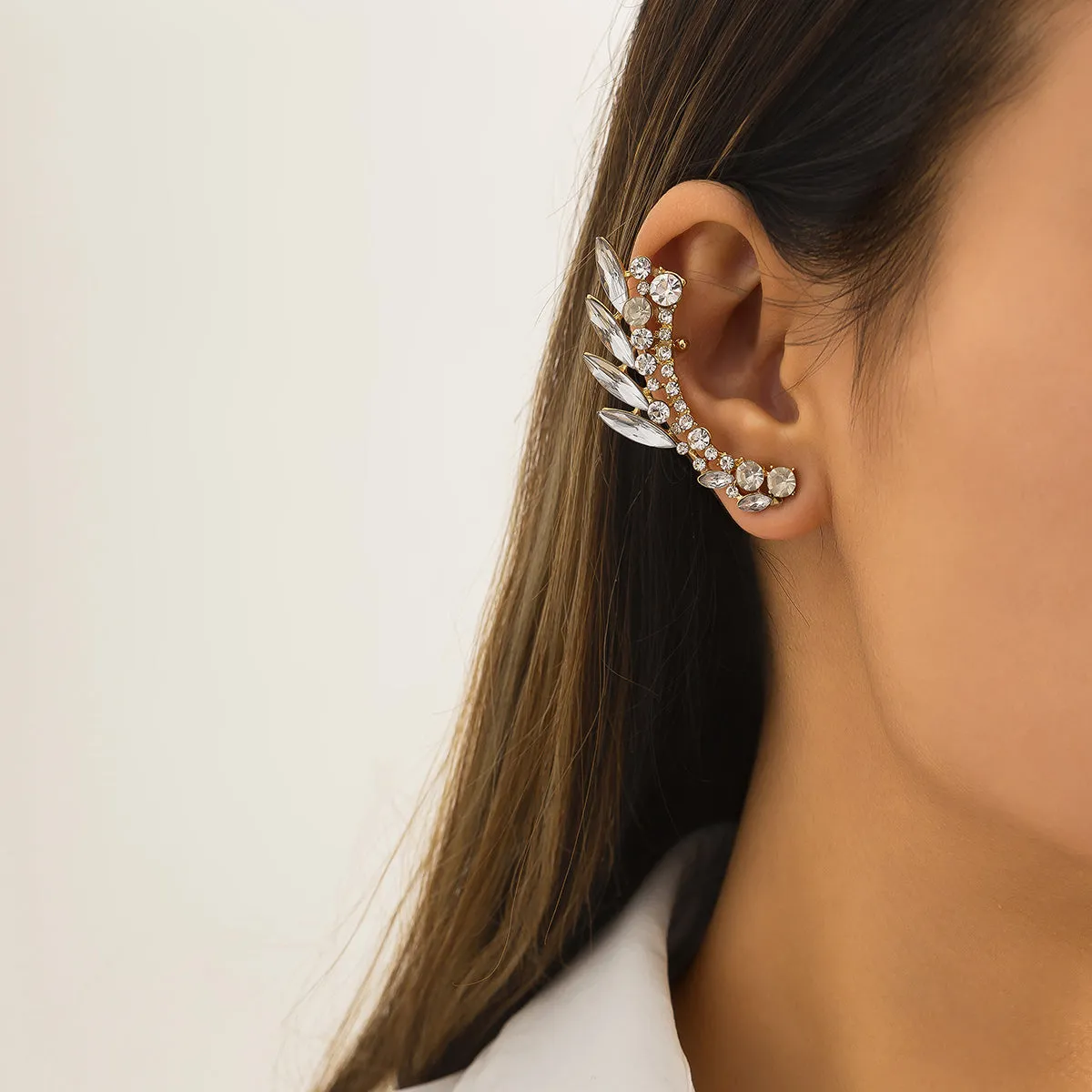 Crystal & Cubic Zirconia 18K Gold-Plated Wheat Ear Climber