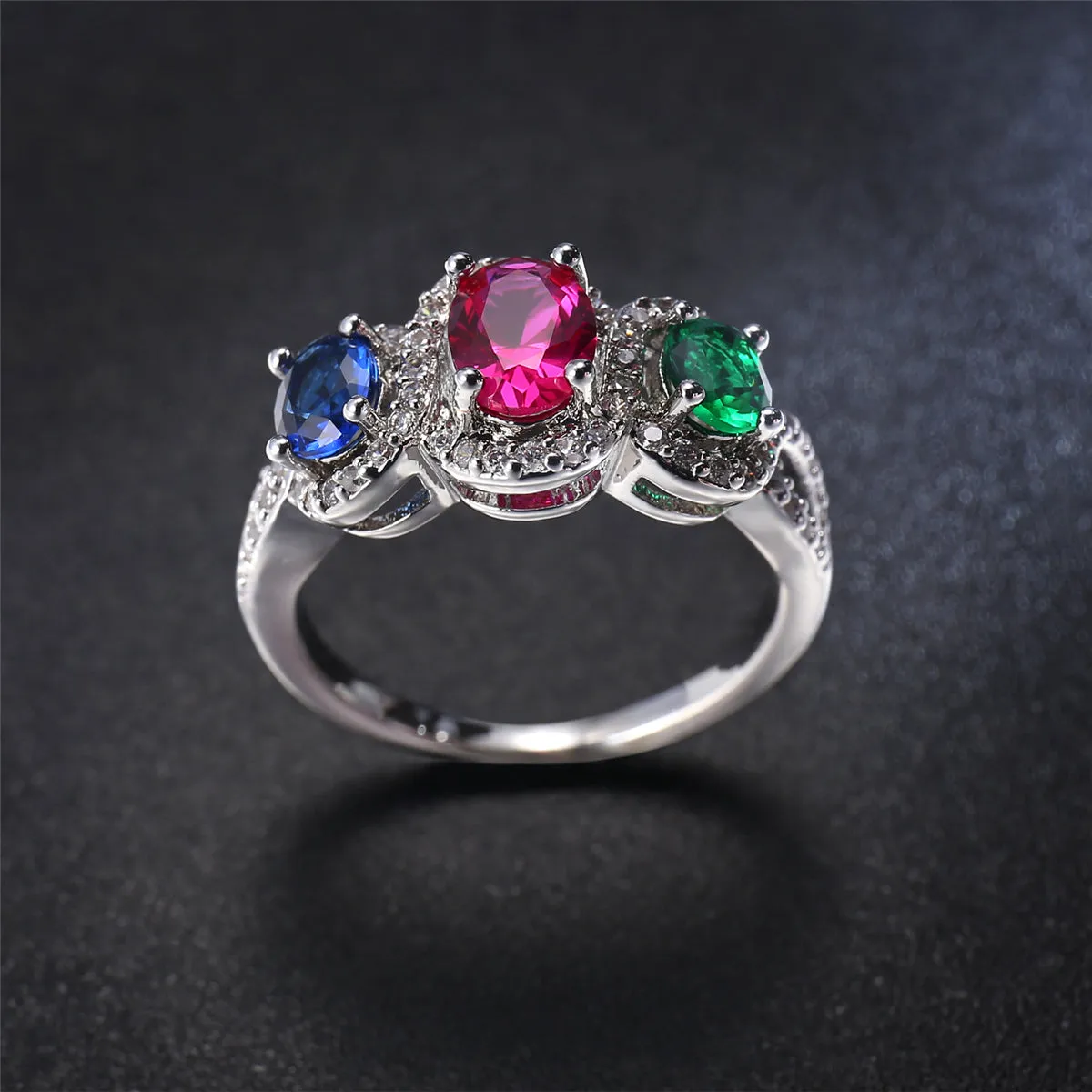Crystal & Cubic Zirconia Trio Ring