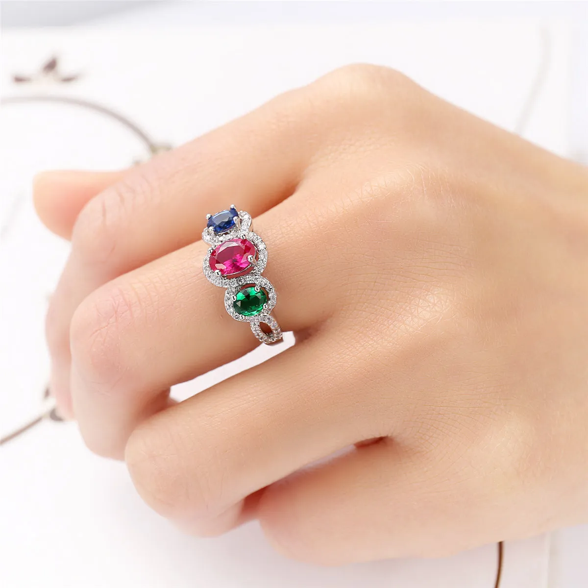 Crystal & Cubic Zirconia Trio Ring