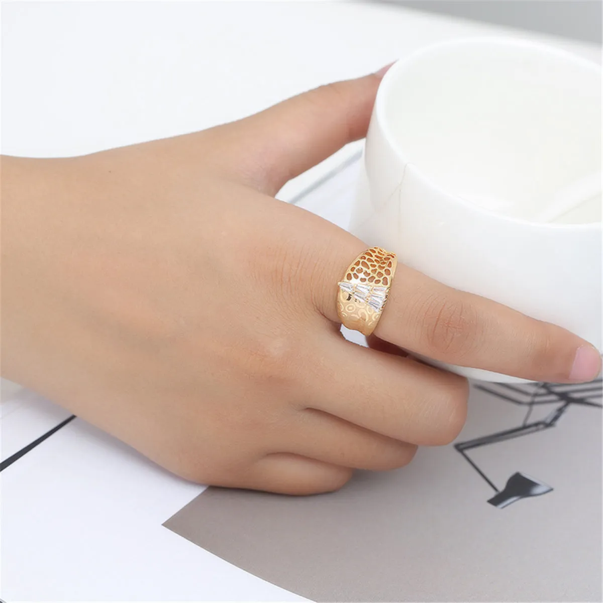 Crystal & Gold-Plated Tower Ring