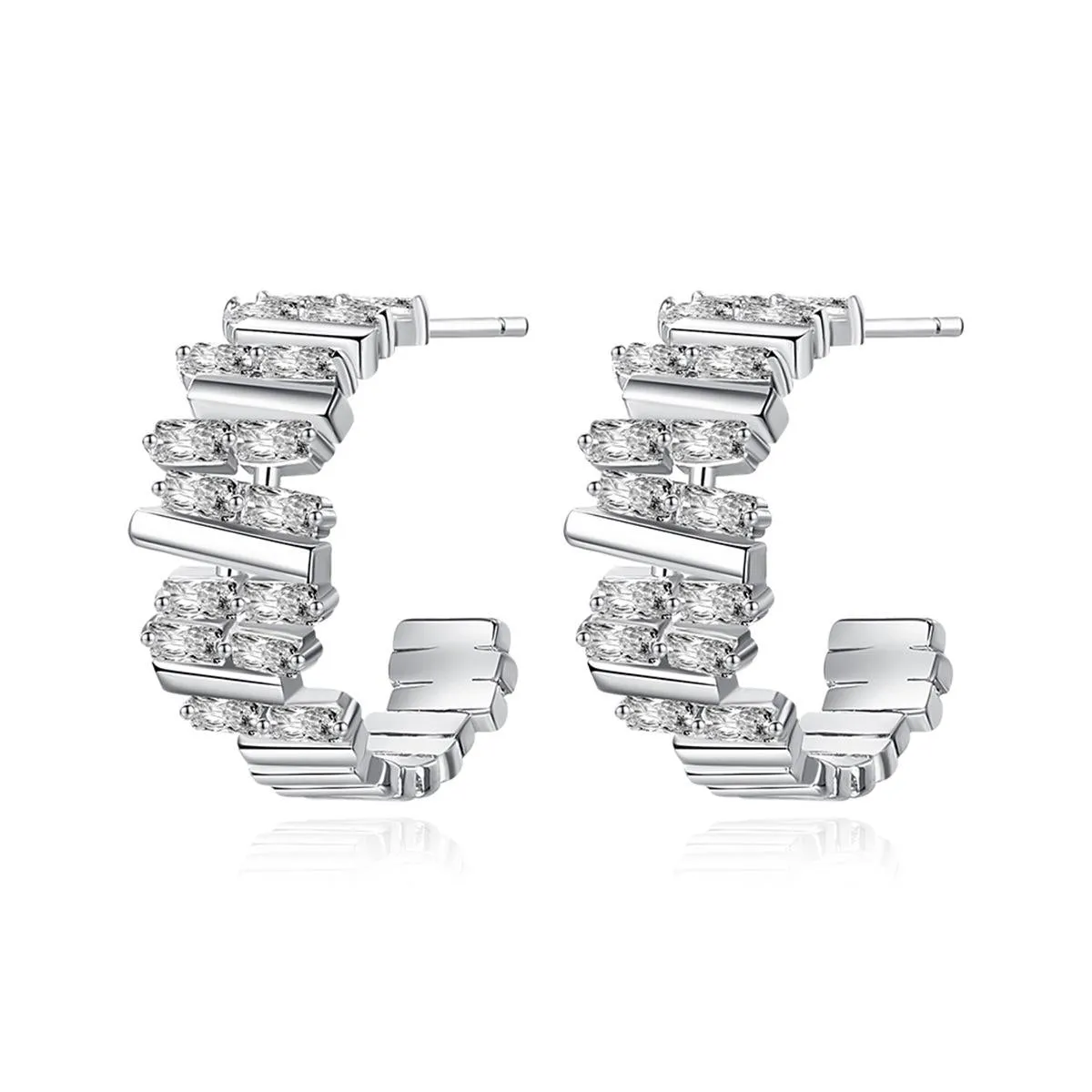 Crystal & Silver-Plated Ladder Huggie Earrings