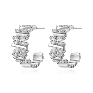 Crystal & Silver-Plated Ladder Huggie Earrings