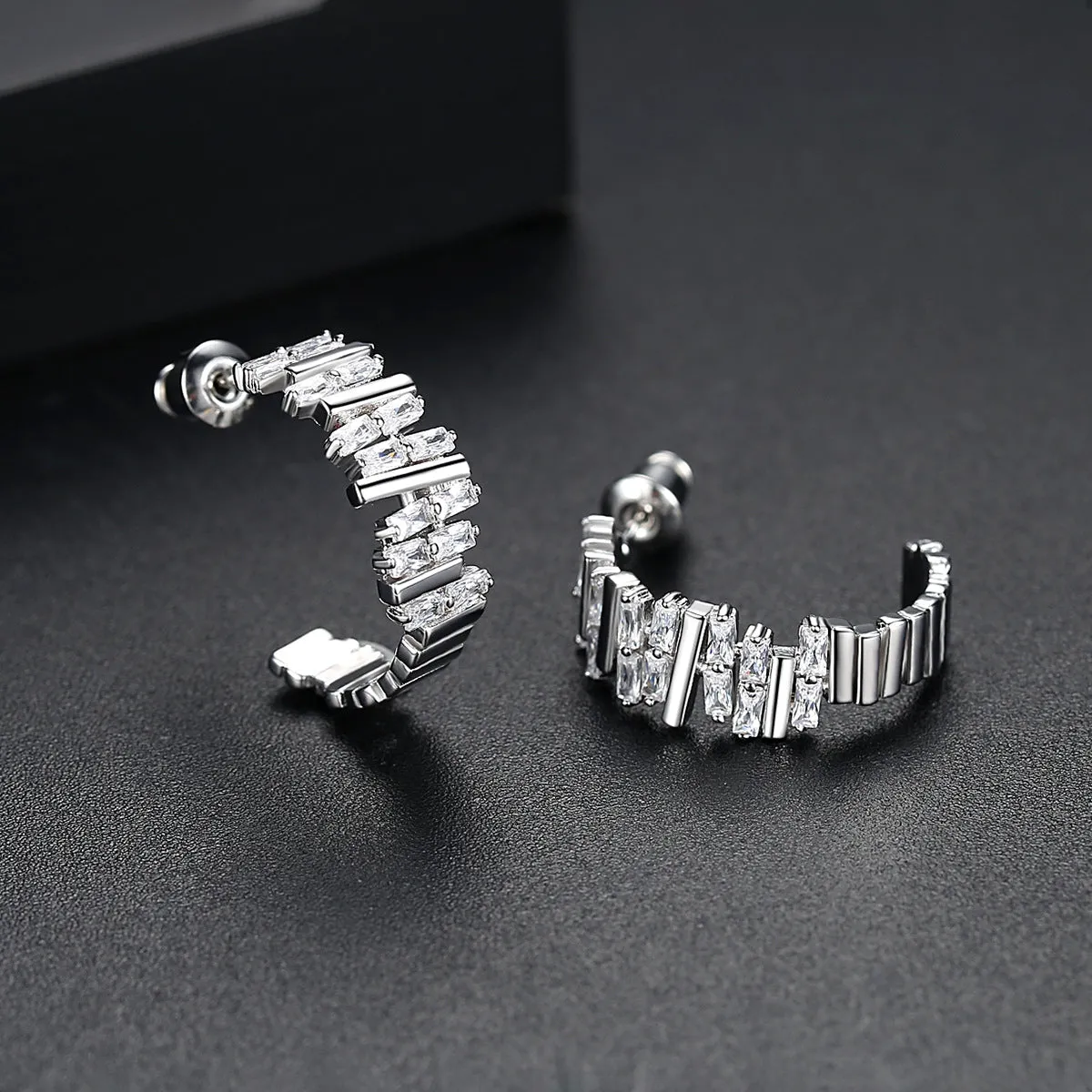 Crystal & Silver-Plated Ladder Huggie Earrings
