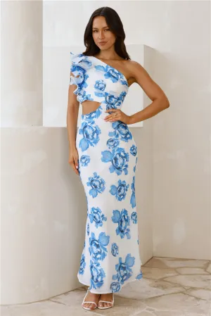 Crystal Crush One Shoulder Maxi Dress Blue