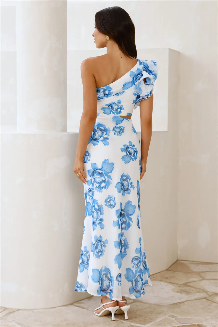 Crystal Crush One Shoulder Maxi Dress Blue