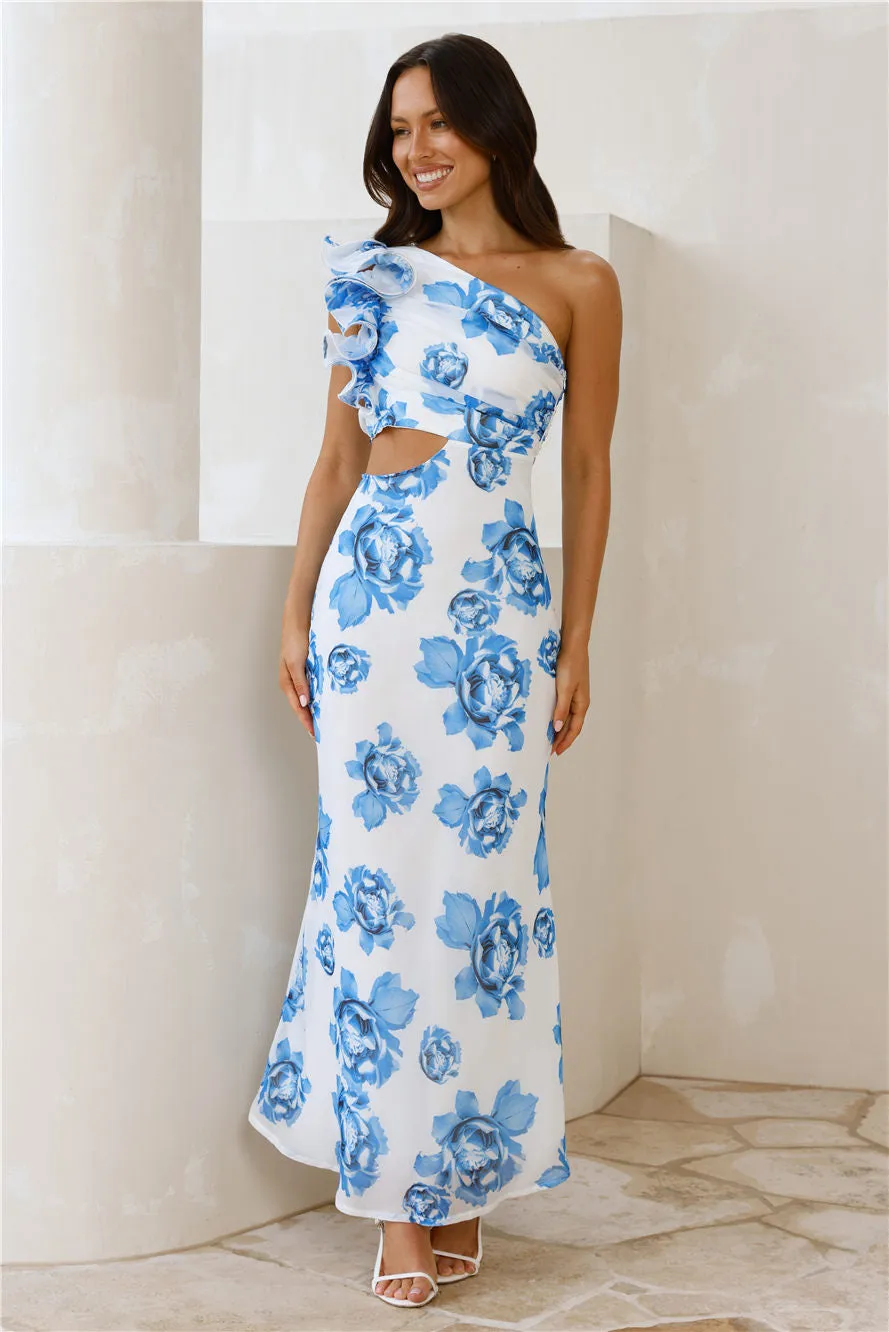 Crystal Crush One Shoulder Maxi Dress Blue