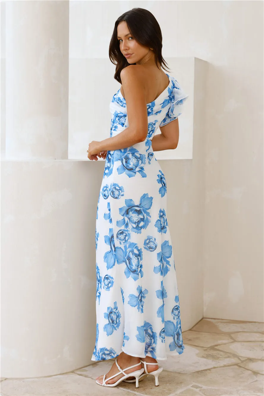 Crystal Crush One Shoulder Maxi Dress Blue