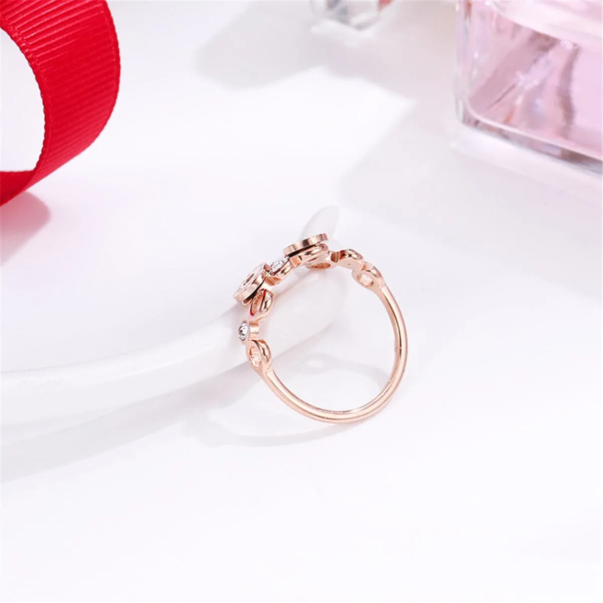 Cubic Zirconia 18K Rose Gold-Plated Roman Numeral Ring