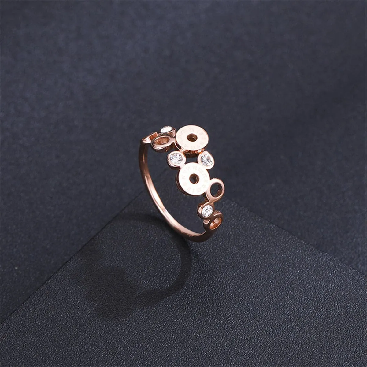 Cubic Zirconia 18K Rose Gold-Plated Roman Numeral Ring