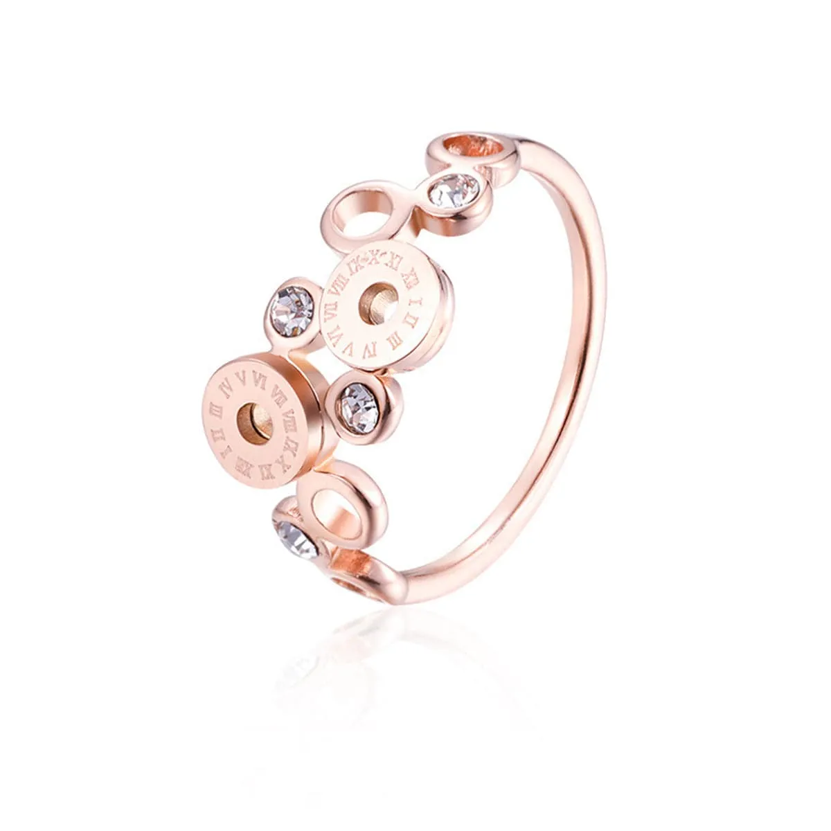 Cubic Zirconia 18K Rose Gold-Plated Roman Numeral Ring