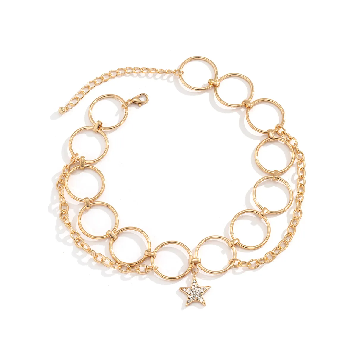 Cubic Zirconia & 18K Gold-Plated Hoop Chain & Star Choker