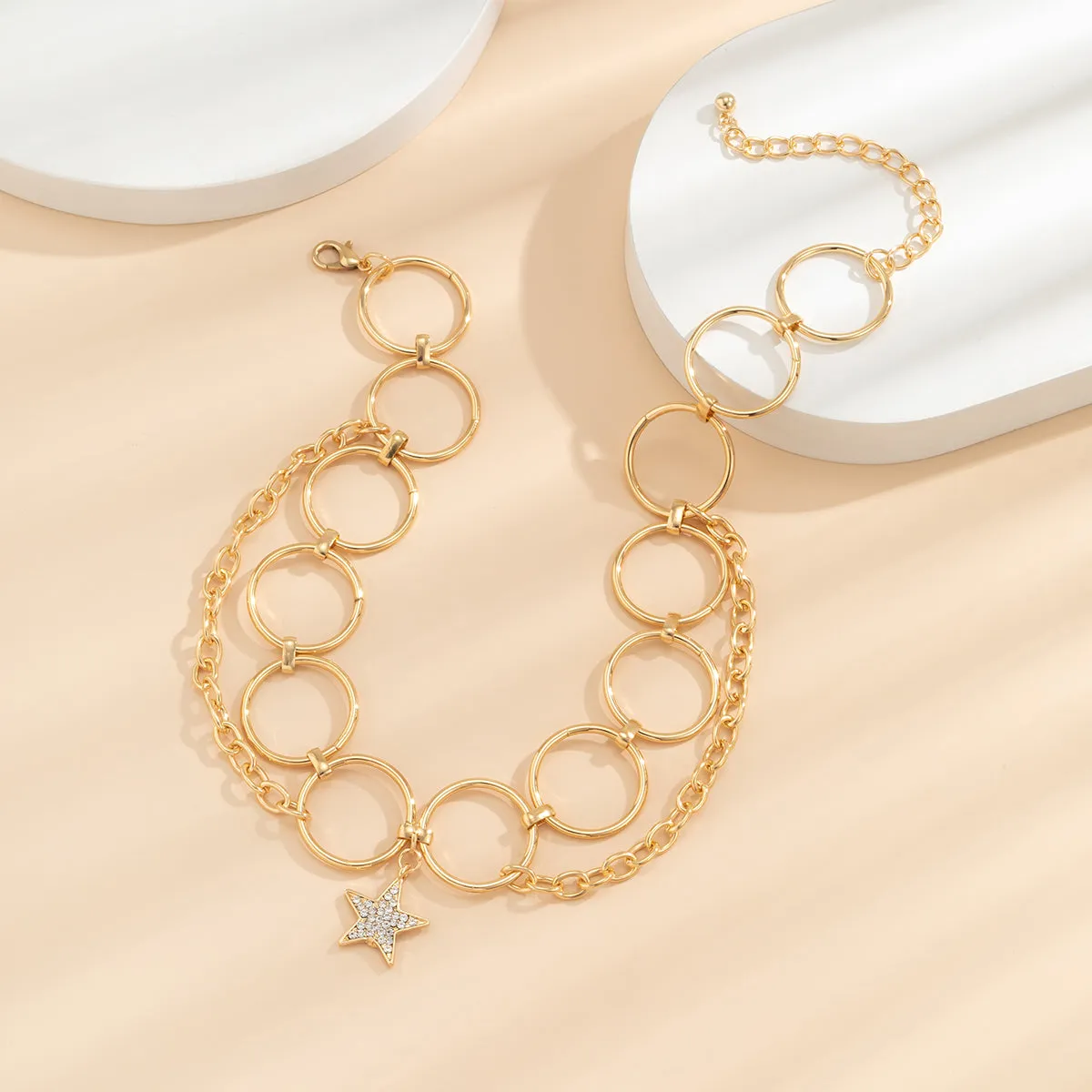 Cubic Zirconia & 18K Gold-Plated Hoop Chain & Star Choker