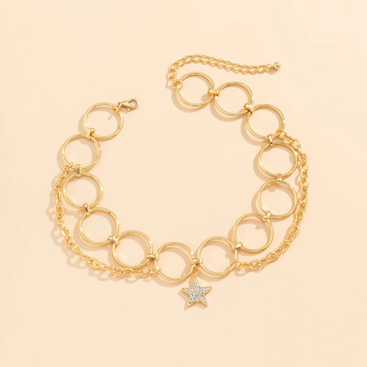 Cubic Zirconia & 18K Gold-Plated Hoop Chain & Star Choker