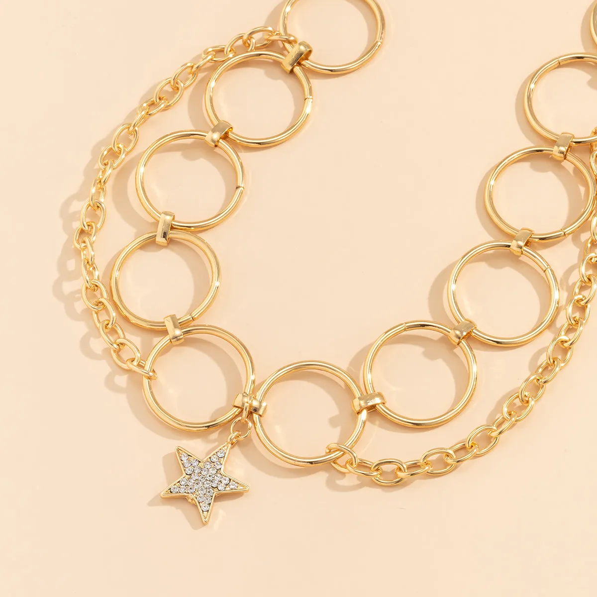 Cubic Zirconia & 18K Gold-Plated Hoop Chain & Star Choker