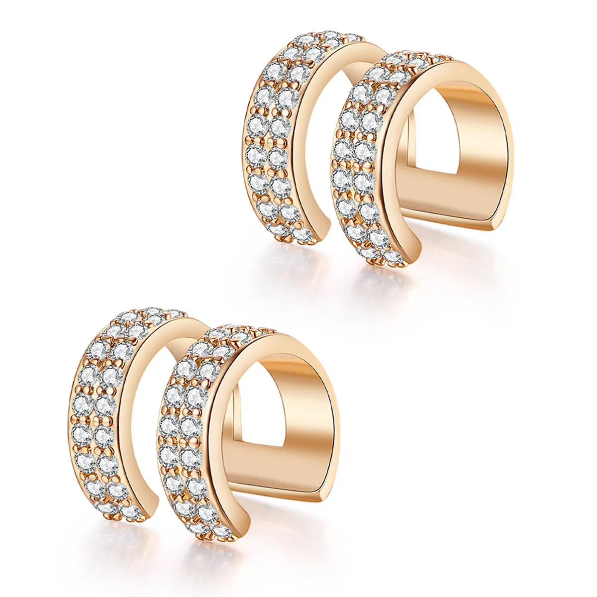 Cubic Zirconia & 18K Gold-Plated Layered Ear Cuffs