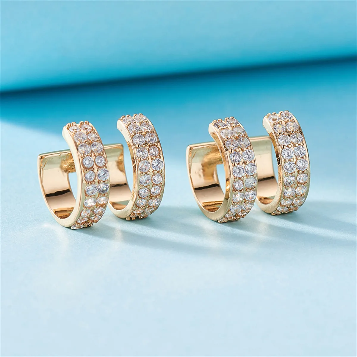 Cubic Zirconia & 18K Gold-Plated Layered Ear Cuffs